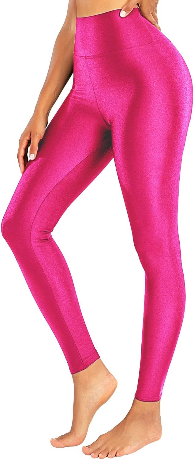 Sghenr Women's High Waisted Yoga Pants Tummy Control Shiny Sports Tights Workout Leggings | Amazon (US)