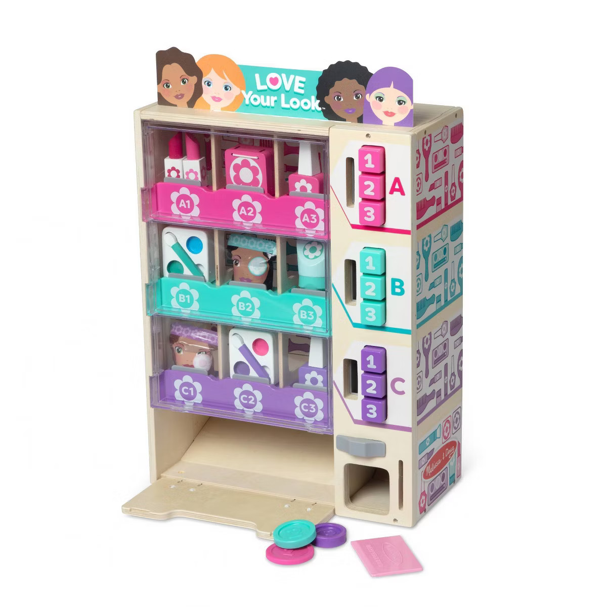 Melissa & Doug Sort, Stock, Select Beauty Kiosk Vending Machine Play Set, Pretend Makeup Wooden T... | Target