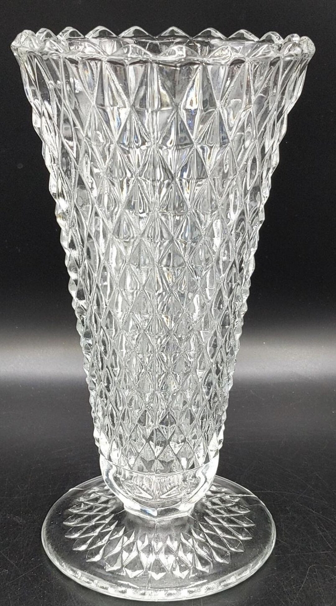 Clear Diamond Point Glass Vase - Indiana Glass Co. - 8" - Original Box - Etsy | Etsy (US)
