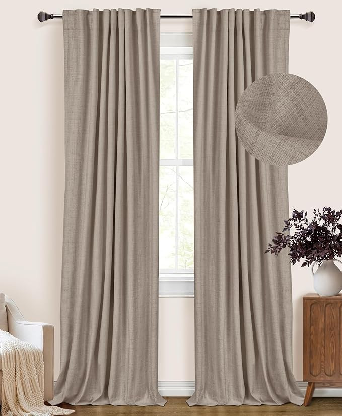 100% Blackout Shield Linen Blackout Curtains for Bedroom 84 Inches Long, Back Tab/Rod Pocket Livi... | Amazon (US)