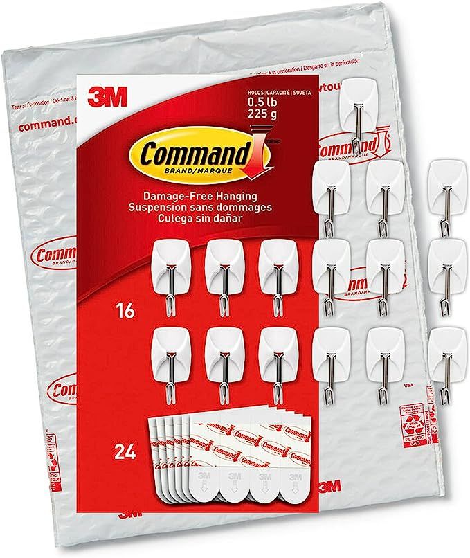 Command Small Wire Hooks, 16-Hooks, 24-Strips, Organize Damage-Free | Amazon (US)