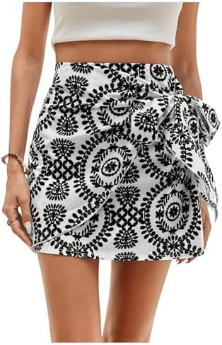 WDIRARA Women's Allover Print Knot Side High Waist Wrap Skirt Zipper Back Boho Mini Skirt | Amazon (US)