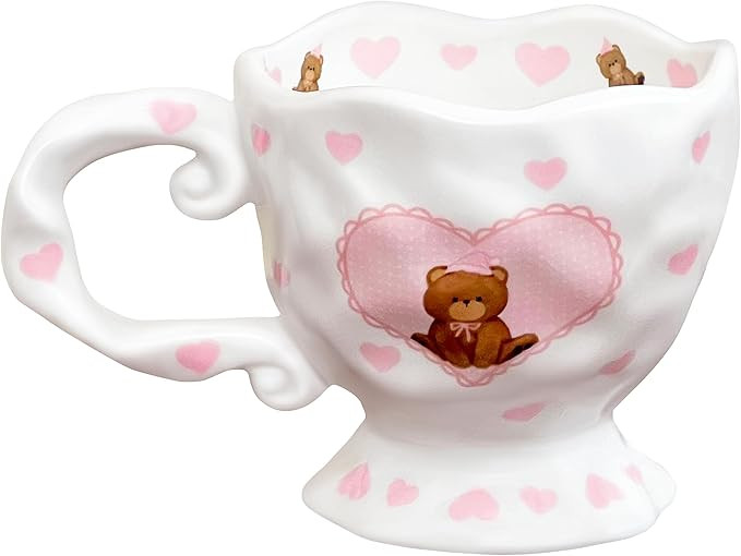 Cute Ceramic Coffee Mug with Heart Bear - 14oz Heart Mugs Kawaii Water Cup for Milk Latte & Cocoa... | Amazon (US)