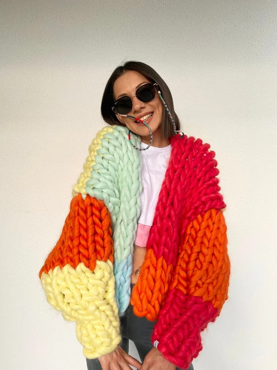 Chunky Cardigan, Wool Cardigan, Knit Chunky Cardigan, Hand Knit Cardigan | Etsy (US)