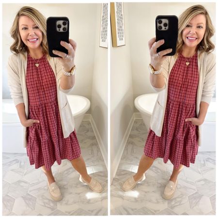 Under $18! My Red plaid dress is in stock and has pockets! So awesome! I’m wearing a small! 

Still looking for the cardigan, I can’t find it online at the moment, but will add it here when I do! 

Xo, Brooke

#LTKstyletip #LTKSeasonal #LTKsalealert