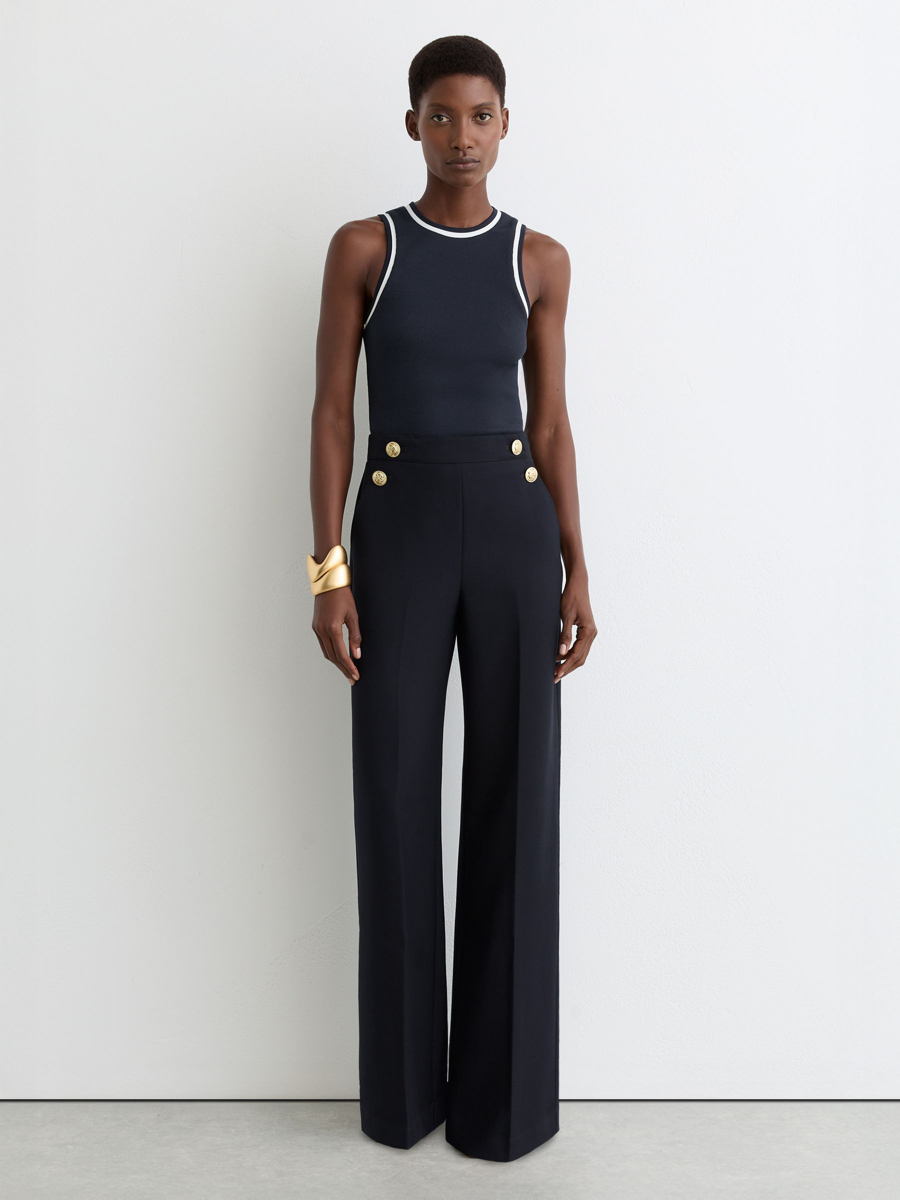 Reiss Stretch-Cotton Tipped Vest in Navy/White - REISS | Reiss UK