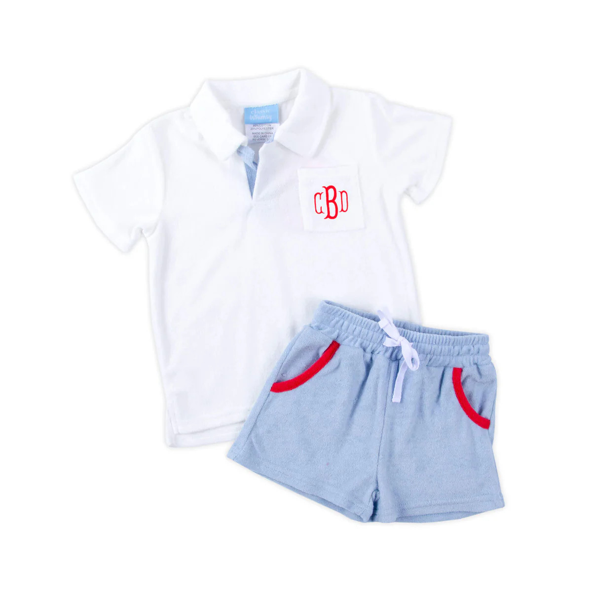 Light Blue & Red Terry Polo Short Set | Classic Whimsy