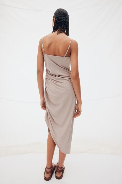 Draped Asymmetric Dress - Square Neckline - Sleeveless - Light taupe - Ladies | H&M US | H&M (US + CA)