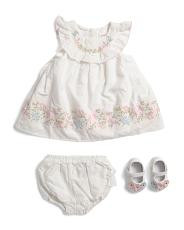 Newborn Girls Floral Embroidered Yoke Dress With Shoes | TJ Maxx