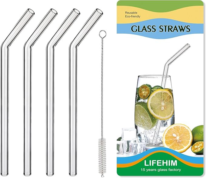Borosilicate Glass Straws for 16 oz Tumbler, 9 inch 8mm BPA Free, Reusable Drinking Straws Clear ... | Amazon (US)