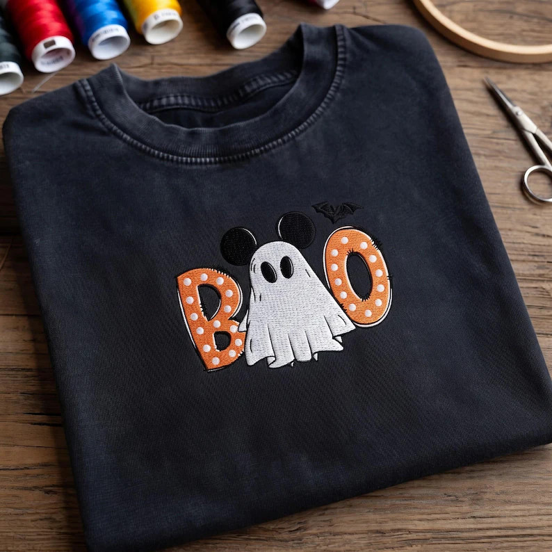 Embroidered Mickey Ghost Boo Washed Tee, Disney Halloween Ghost with Mickey Ears Shirt, Disneylan... | Etsy (Global)