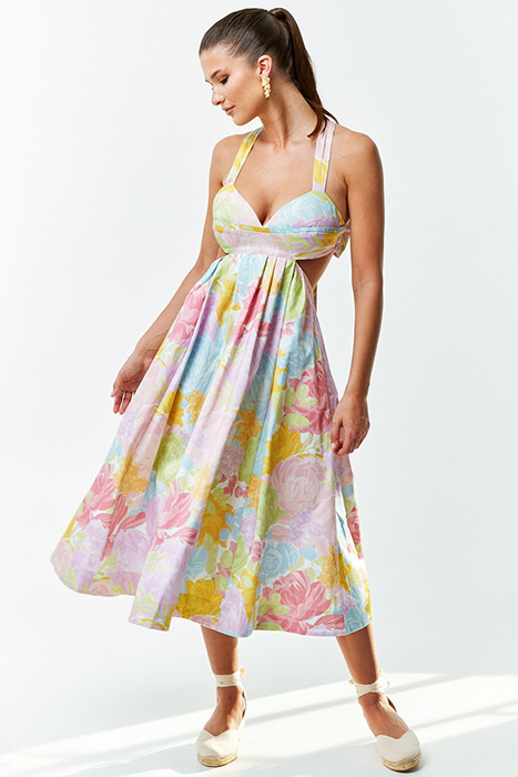 GISELLE MIDI DRESS WATERCOLOR PEONY GARDEN | Mestiza New York | Otrium | Otrium US