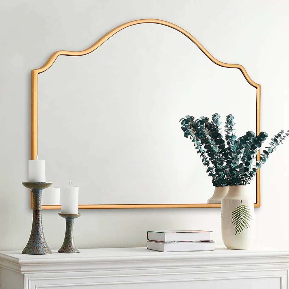 Chende Gold Arched Mirror, 36'' x 24'' Decorative Mirror with Wooden Frame, Elegant Wall Mirror f... | Amazon (US)