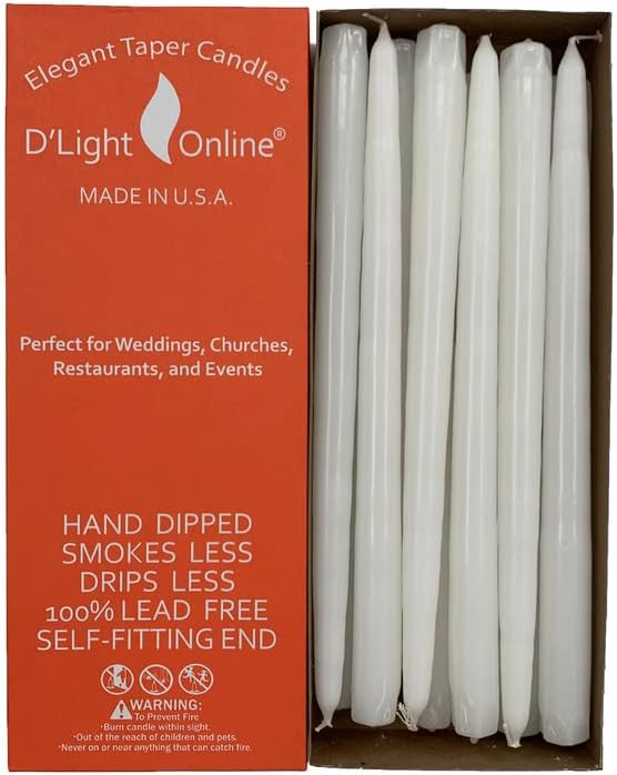 D'light Online White Taper Candles, 10 Inch Premium Quality Candles Hand-Dipped Tapered Candles, ... | Amazon (US)