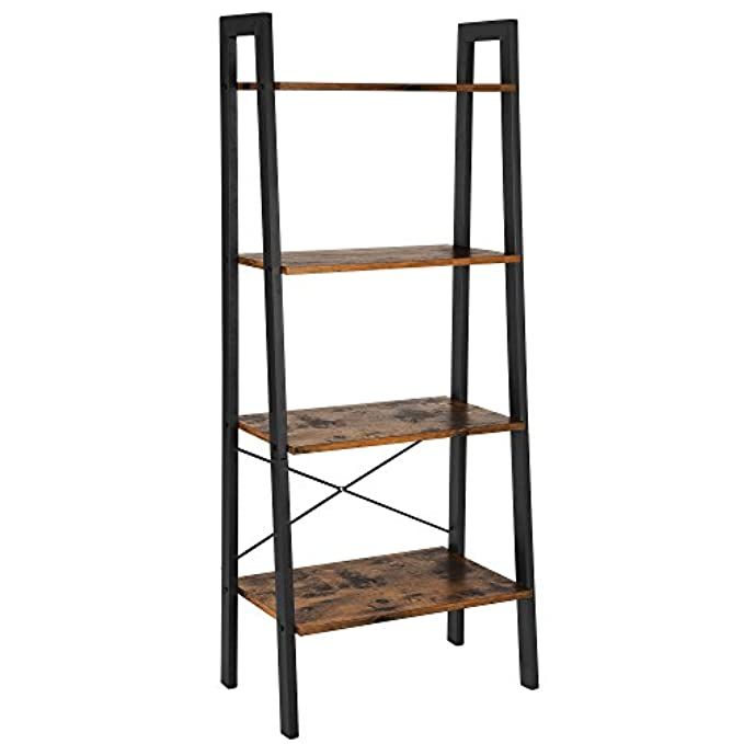 VASAGLE Vintage Ladder Shelf, 4-Tier Bookshelf, Storage Rack Shelf Unit, Bathroom, Living Room, Wood | Amazon (US)
