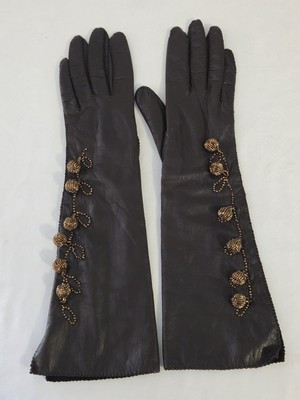 Vintage Opera Gloves Mid Length 14.25" Length. Soft Leather,  Beaded. RARE FIND | eBay US