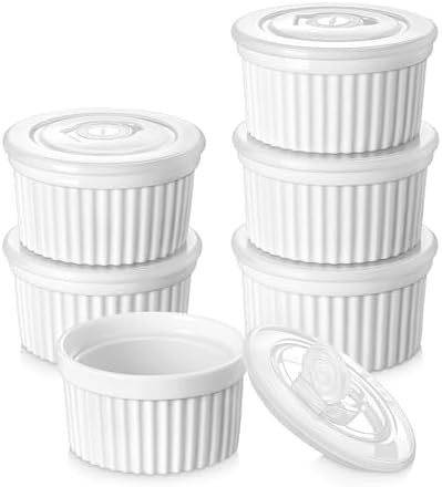 vancasso 8 oz Ramekins with Lid, Porcelain Creme Brulee Souffle Dishes, White Pudding Custard Cup... | Amazon (US)