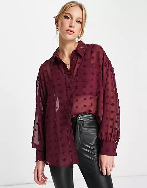 ASOS DESIGN oversized shirt in wine dobby | ASOS (Global)