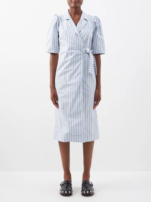 Ganni - Striped Poplin Shirt Dress - Womens - Blue White | Matches (US)