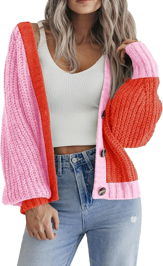 Zeagoo Women's 2024 Fall Chunky Knit Cardigans Open Front Long Sleeve V Neck Button Loose Cardiga... | Amazon (US)