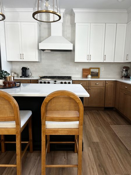 Love these amazing Nathan James cane counter height stools, kitchen pendant lighting from Wayfair, and my cafe appliances! (4/5)

#LTKhome #LTKstyletip