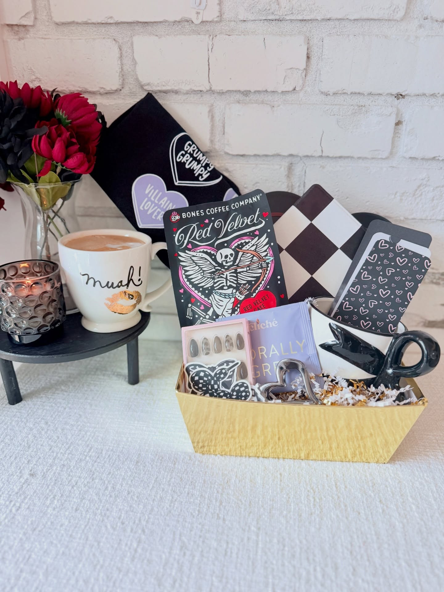 🖤 Valentine's Day Gift Idea, but make it dark🖤

If you've followed me for a while you know I love a good gift basket, & I LOVE pink. But you might not know that I also love black. Plus I'm still in my dark romance era, so I wanted to do a twist for this Valentine's gift basket idea.

I thought it would be fun to do a little black heart/dark romance (anti Valentine's Day?) themed basket. I kept mine rated G, but the possibilities are endless (black furry handcuffs anyone?). I think this could also be a fun Galentines gift or a gift for a single friend or you know a gift for yourself because you deserve nice things. 😂

I included a mix of items from some of my fave shops and other places. I'll put some codes below in case you want to grab anything.

Here's what I put in my black heart Valentine's Day basket 

🖤 Bookmarks from - black & dark romance themed 
🩷 Stickers black & enemies to lovers 🤌🏼
🖤 Black heart "Love Me Not" nails I can't get over how cute these are. They also have them in red if you want something more traditional 
🩷 The cutest black bow mug because contrary to what my husband thinks you can never have too many mugs 
🖤 Morally Grey Tea because I like my tea like I like my men 
🩷 Red Velvet coffee 
🖤 Kindle case it even a dark romance theme if we don't include something for the villain lovers?
🩷 Black heart hair clip no explanation needed 
🖤 Dark chocolate box because is it Valentine's Day without candy?
🩷 Sour Tropes tote bag because nothing feels more Valentine's Day to me than conversation hearts 


#LTKValentine #LTKSeasonal #LTKHome