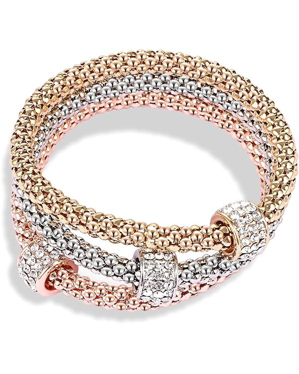Corn Chain Bracelets for Girls Multilayer Elastic Stretch Bracelets for Women 3 PCS Gold/Silver/R... | Amazon (US)