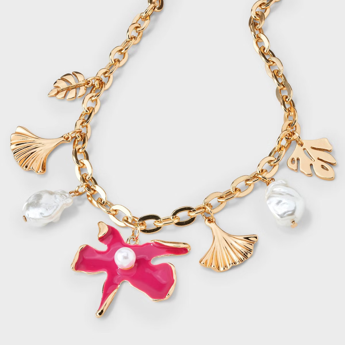 Flower Field Charm Necklace - A New Day™ Pink/Gold | Target