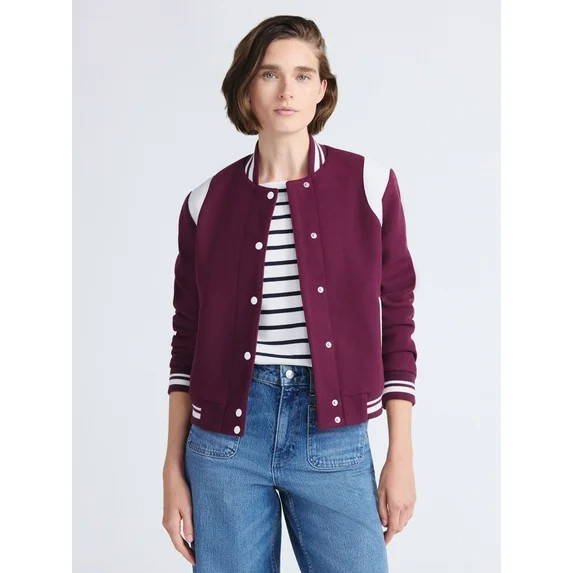 Free Assembly Women's and Women's Plus Faux Wool Varsity Jacket, Sizes XS-4X | Walmart (US)