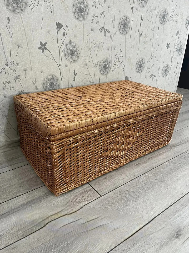 Kids Toy Storage Basket, Wicker Storage Trunk, Storage Basket Rectangular With Lid, Rattan Toy St... | Etsy (US)