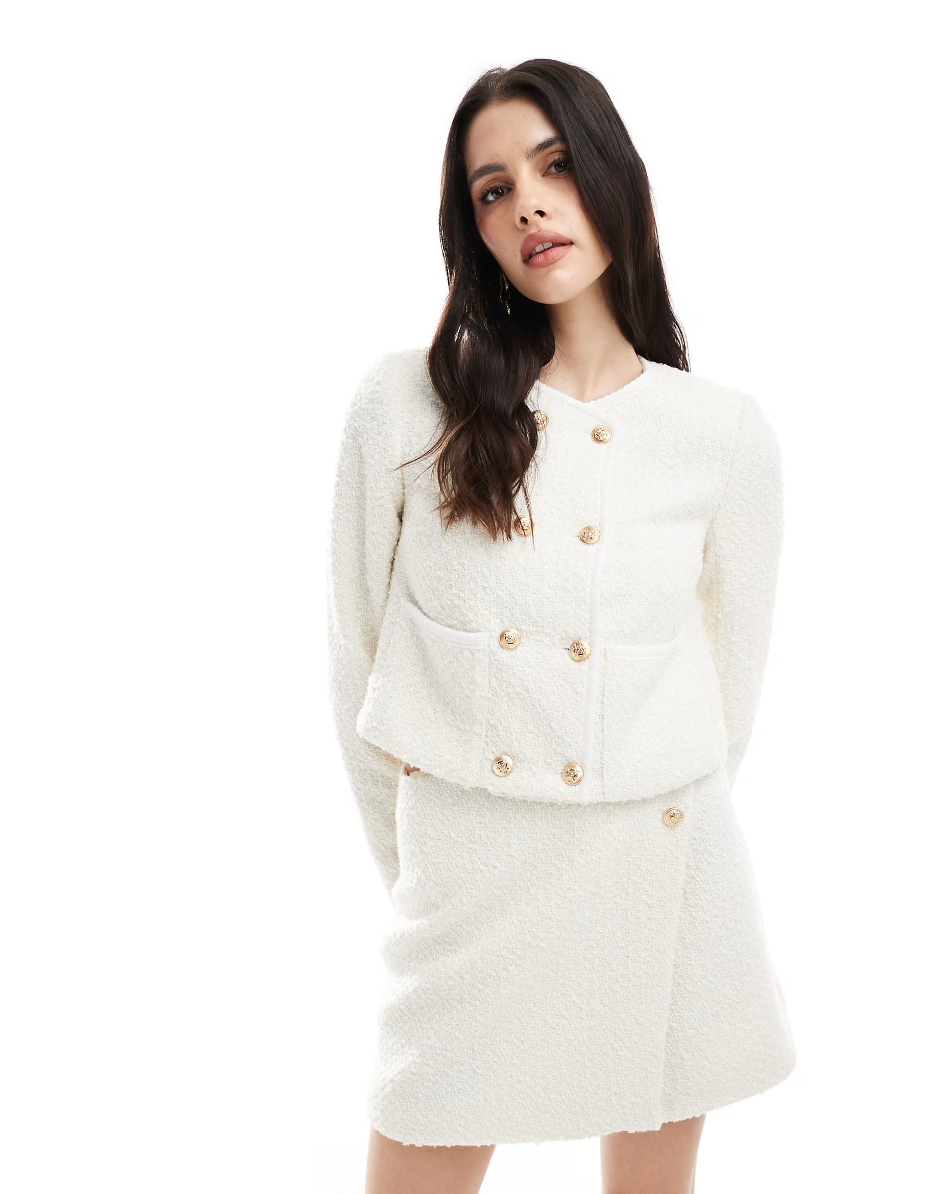 4th & Reckless boucle boxy jacket in cream - part of a set | ASOS | ASOS (Global)