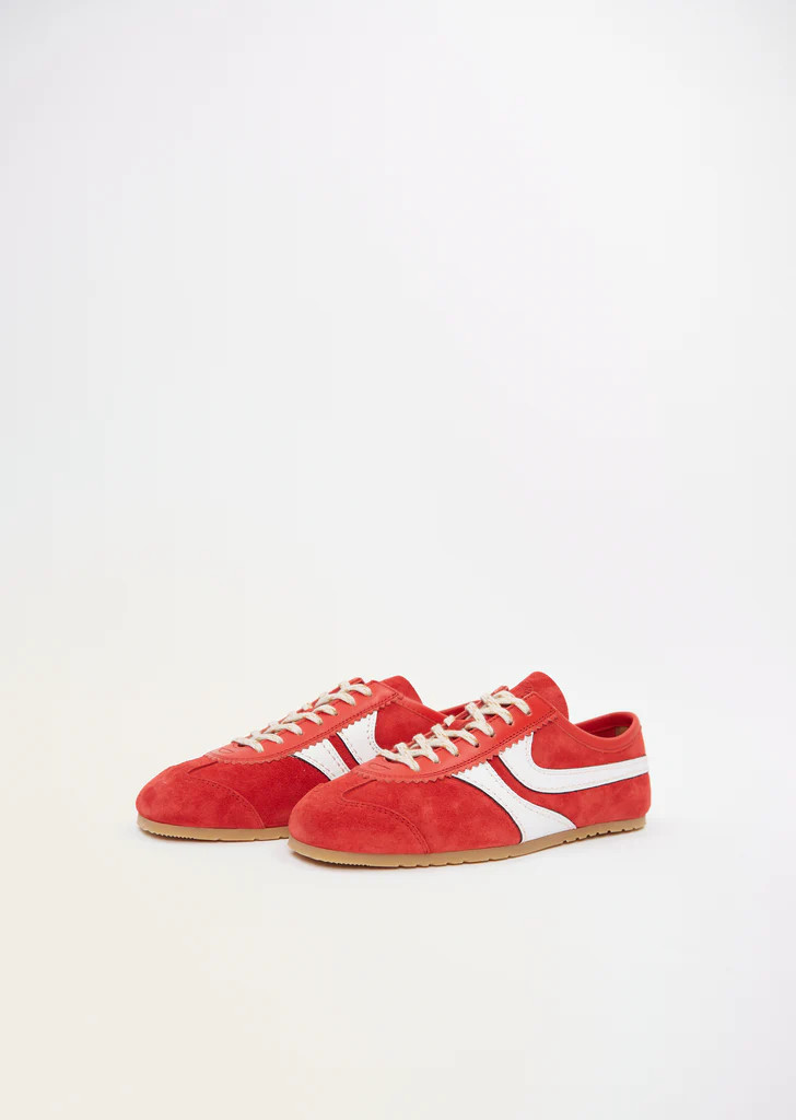 Suede Leather Trainer — Red | La Garconne