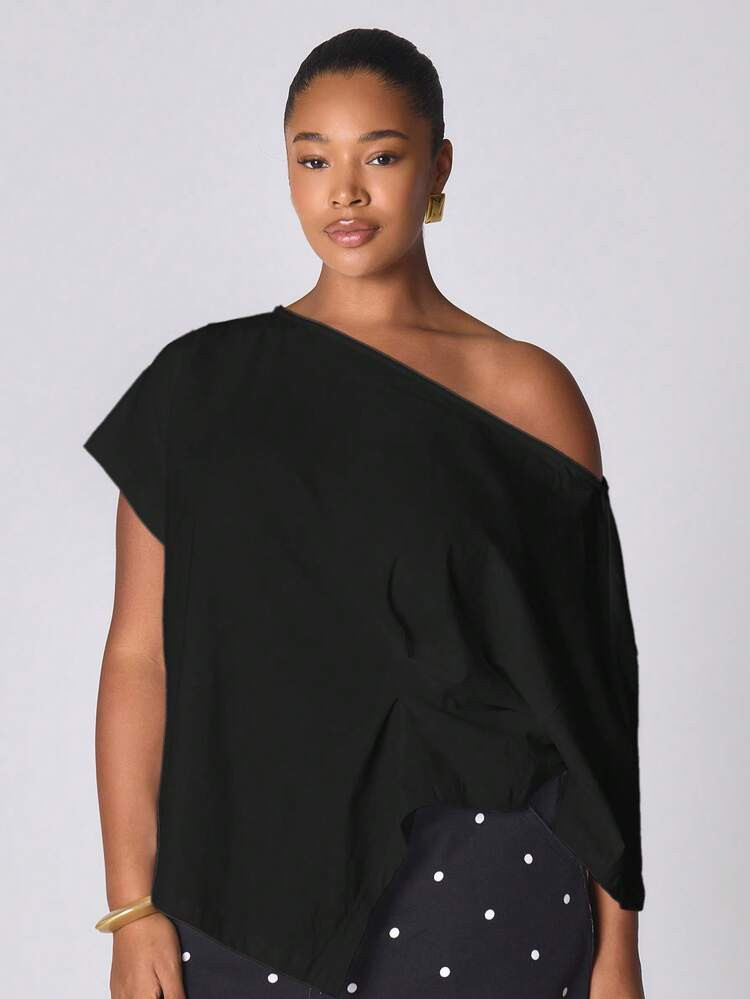 MUSERA One Shoulder Over Side Cinched Side Waist Tshirt NewYear Cute Sexy Going Out Evening Party Accented Summer | SHEIN
