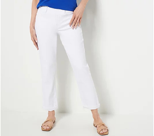 NYDJ High Rise Girlfriend Jean with Hollywood Waistband- White | QVC