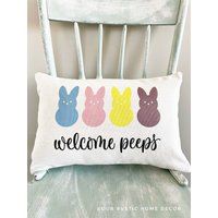 Welcome Peeps Bunny Pillow Cover - Easter Covers Spring Pillows Happy Decor Throw | Etsy (US)