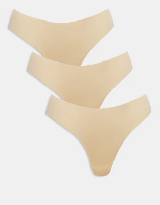 Pieces 3 pack seamless thongs in beige | ASOS (Global)