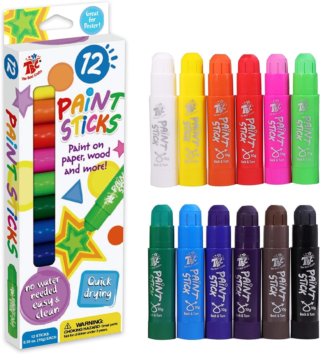 TBC The Best Crafts Paint Sticks,12 Classic Colors, Washable Paint, Non-toxic, Tempera Paint Stic... | Amazon (US)