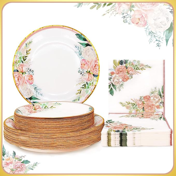 Floral Party Supplies Paper Plates and Napkins Sets for 50 Guest-Include Floral Party Disposable ... | Amazon (US)