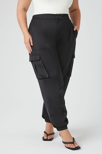Plus Size Satin Cargo Joggers | Forever 21 (US)