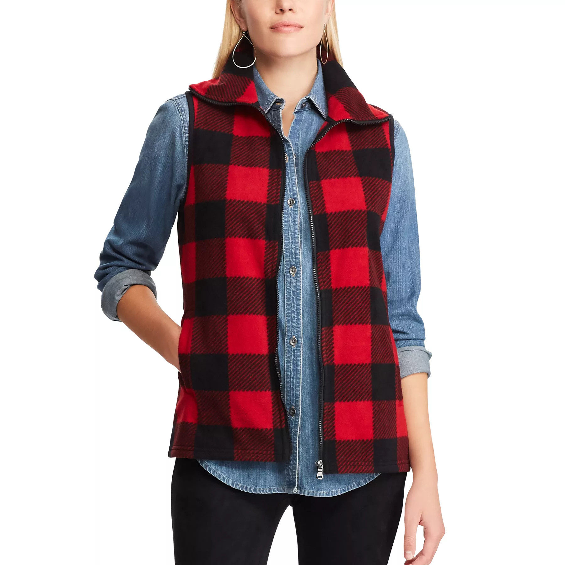 Women's Chaps Plaid Fleece Vest | Kohl's