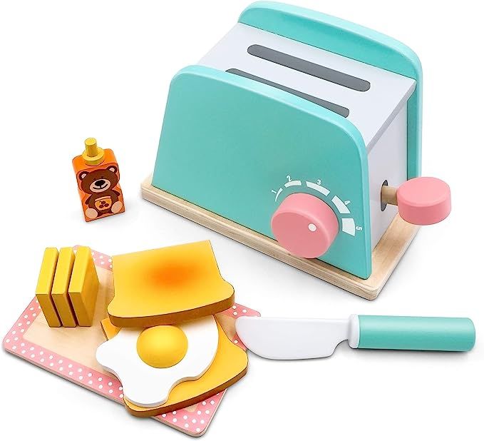Toy Kitchen Wooden Pop-Up Toaster Play Set 10 Pcs, Interactive Early Learning Toaster, Exclusive ... | Amazon (US)