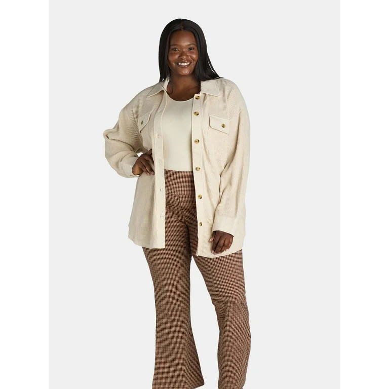 Terra & Sky Women's Plus Size Button Down Waffle Knit Shacket, 0X-4X | Walmart (US)