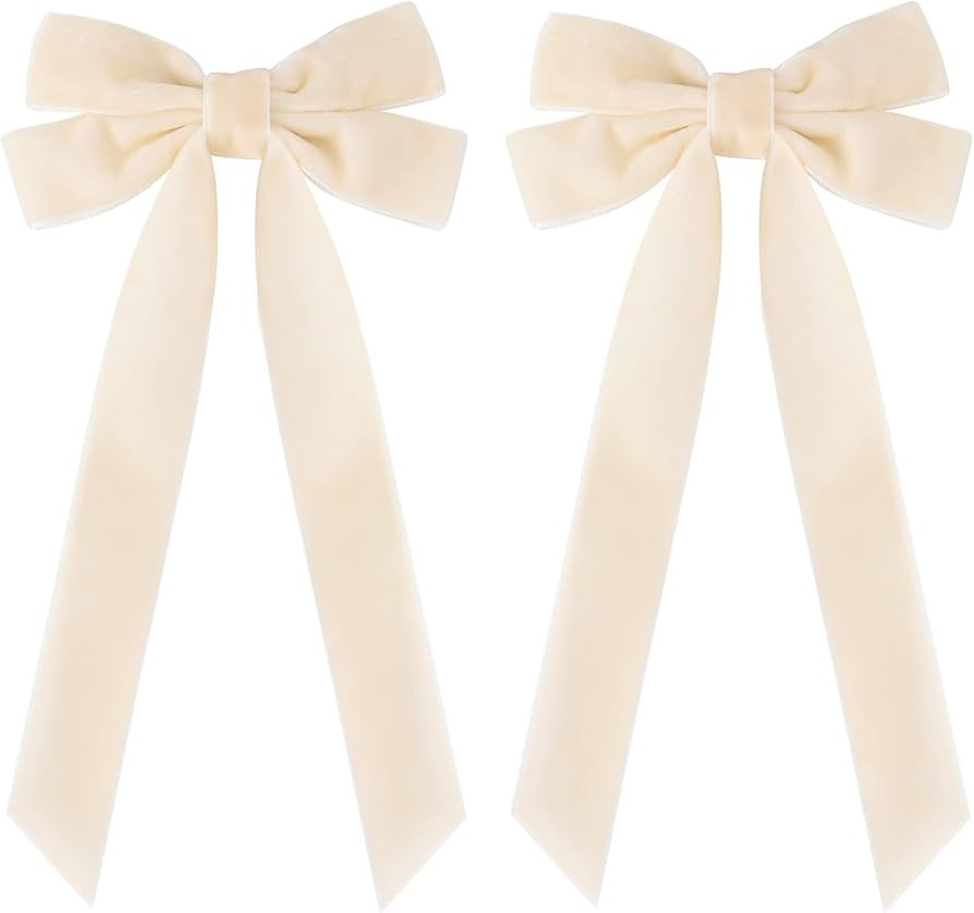 2PCS Velvet Hair Bows White Hair Ribbon Clips Big Fall Alligator Clips Hair Accessories for Women... | Amazon (US)