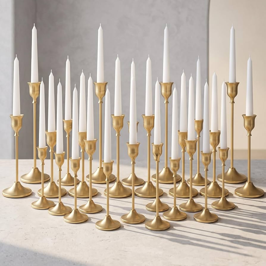 36 Pcs Gold Candlestick Holders, Vintage Metal Candle Holders Taper Candle Stands, Tall Golden Br... | Amazon (US)