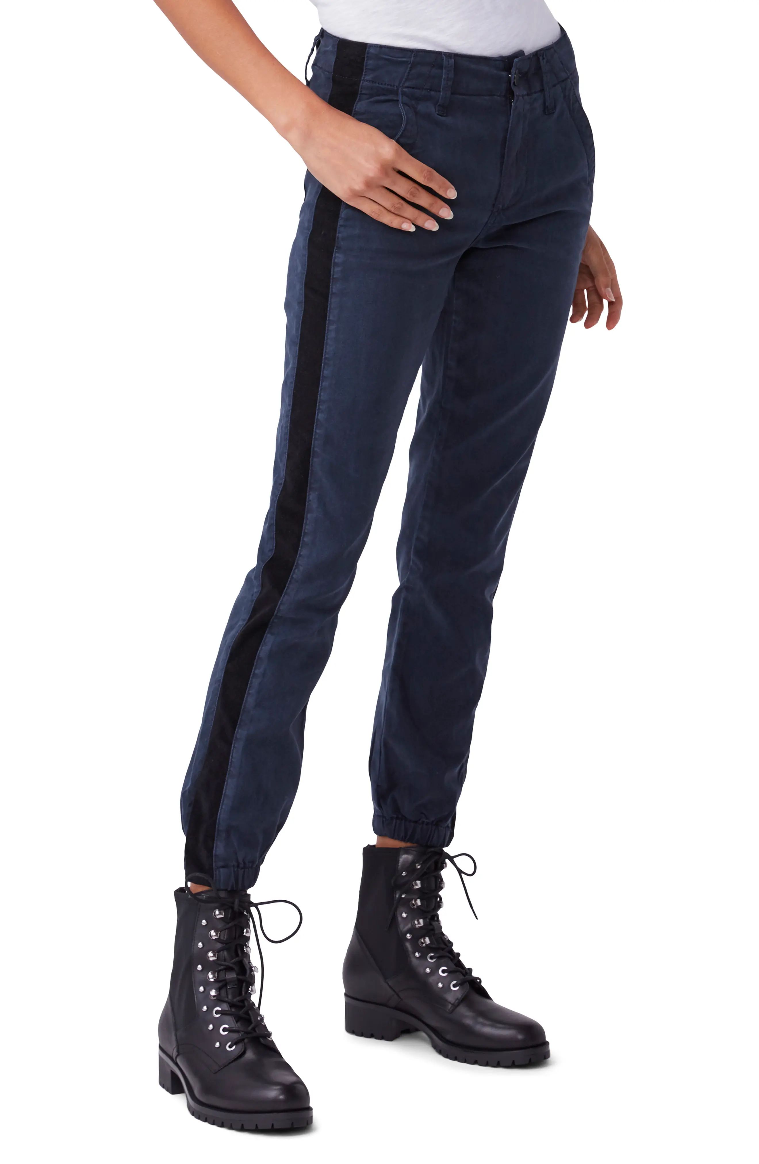 PAIGE Mayslie Velvet Inset Jogger Pants, Size 29 in Navy/black Velvet at Nordstrom | Nordstrom