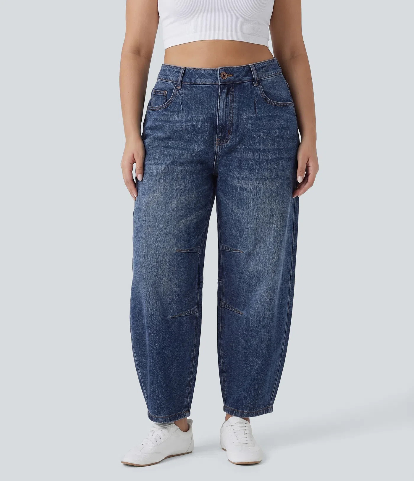 Halara Flex™ Low Rise Barrel Leg Casual Plus Size Jeans with Pockets | HALARA