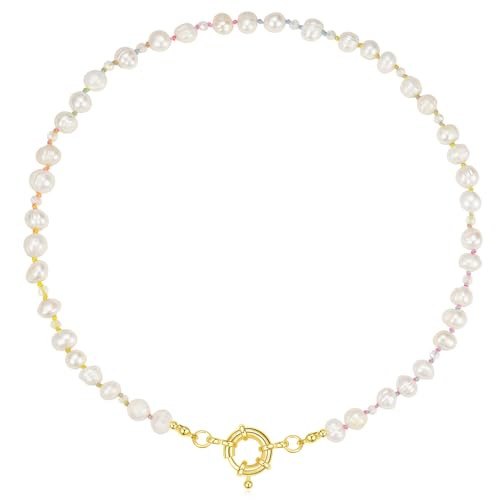 KissYan Beaded Gemstone Necklace for Women, Colorful Boho Bead Choker Necklace Natural Stone Fres... | Amazon (US)