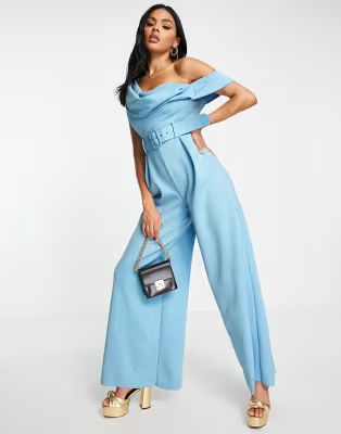 ASOS DESIGN – Jumpsuit in Neopren-Optik in leuchtendem Blau mit One-Shoulder-Träger und Hosenr... | ASOS (Global)