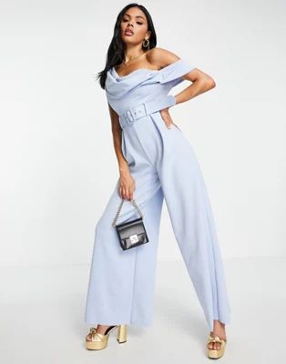 ASOS DESIGN – Jumpsuit in Neopren-Optik in leuchtendem Blau mit One-Shoulder-Träger und Hosenr... | ASOS (Global)