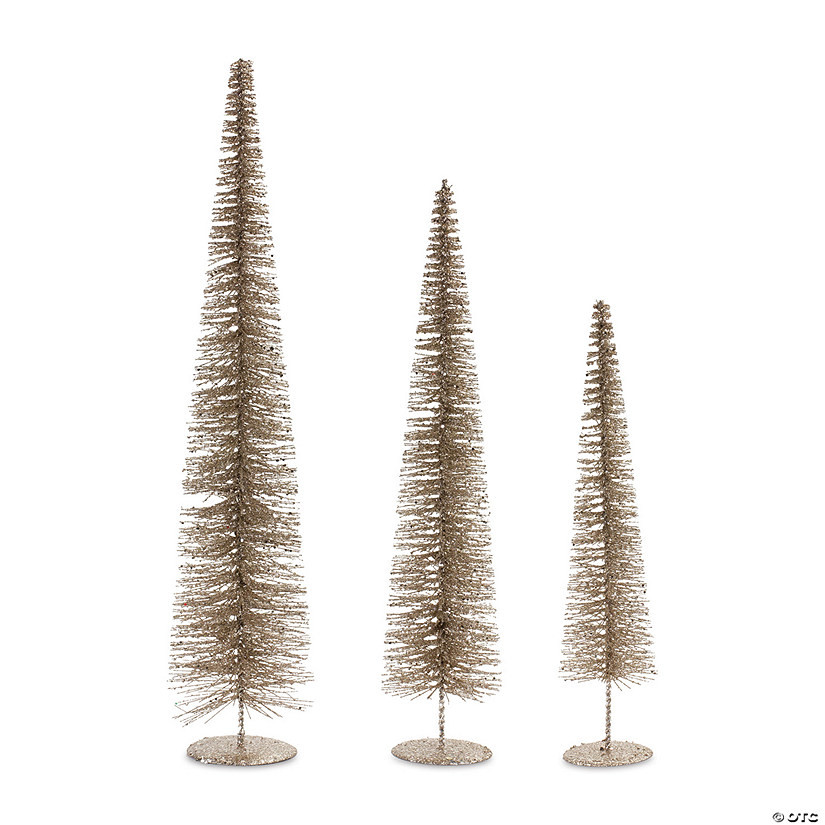 Gold Bottle Brush Pine Tree (Set Of 6) 15.75"H, 19.75"H, 24"H Plastic | Oriental Trading Company